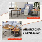 WLIVE Round Side Table Set with Storage Baskets, Brown