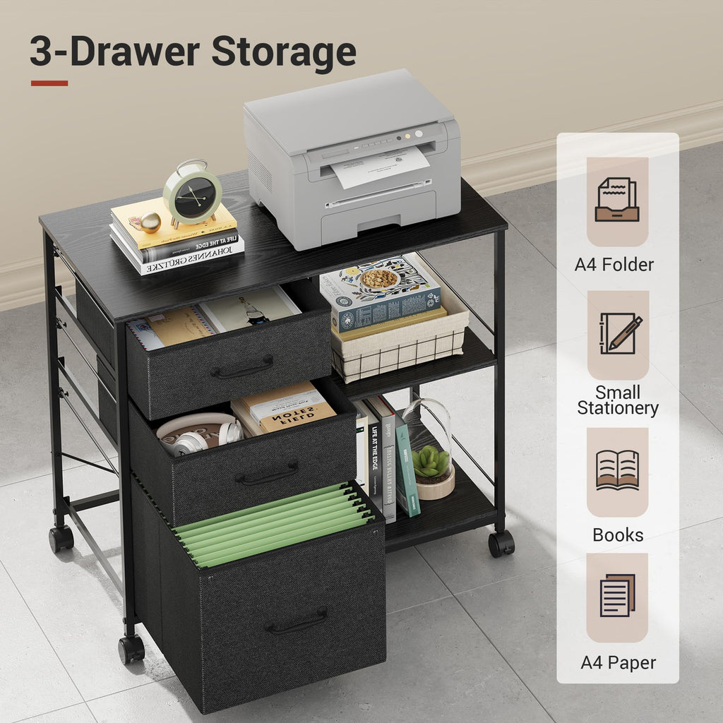 Devaise 3 Drawer Mobile File Cabinet with Open Storage Shelf