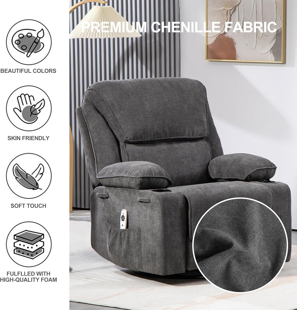 BRTHORY Rocker Recliner Chair with Massage, Heated, 360° Swivel