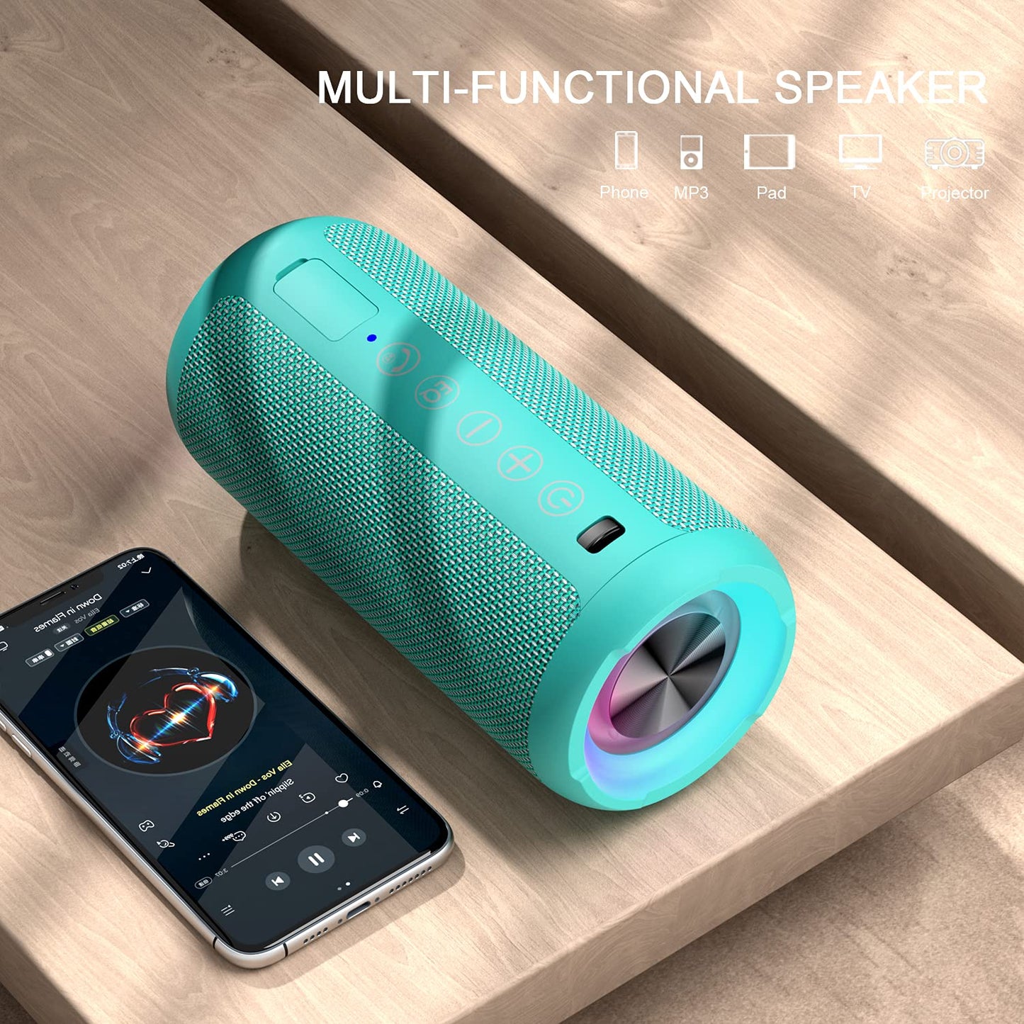 Sleek Waterproof Bluetooth Speaker with LED Lights – Immersive Sound for Outdoor and Indoor Adventures