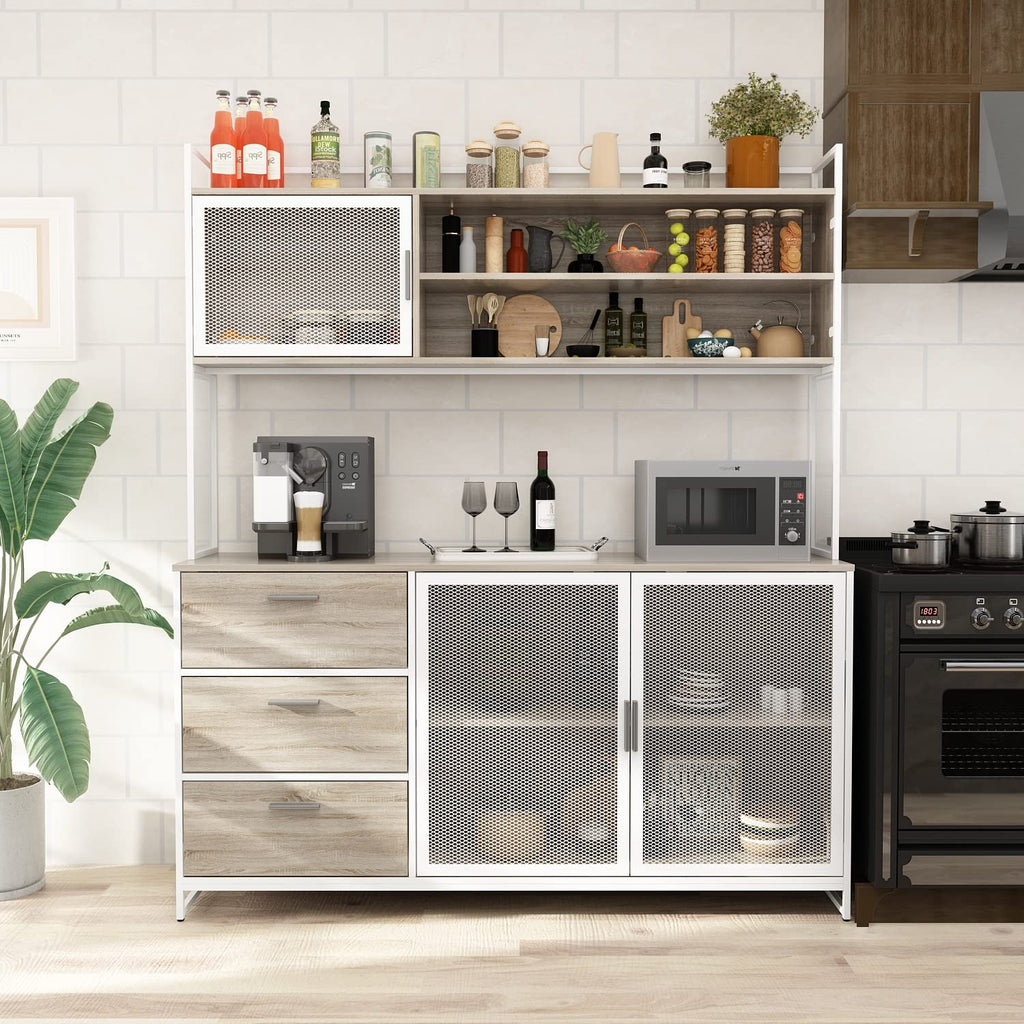 DEZAGCE Industrial Kitchen Sideboard with 3 doors, 3 drawers, and 2 shelves in oak color