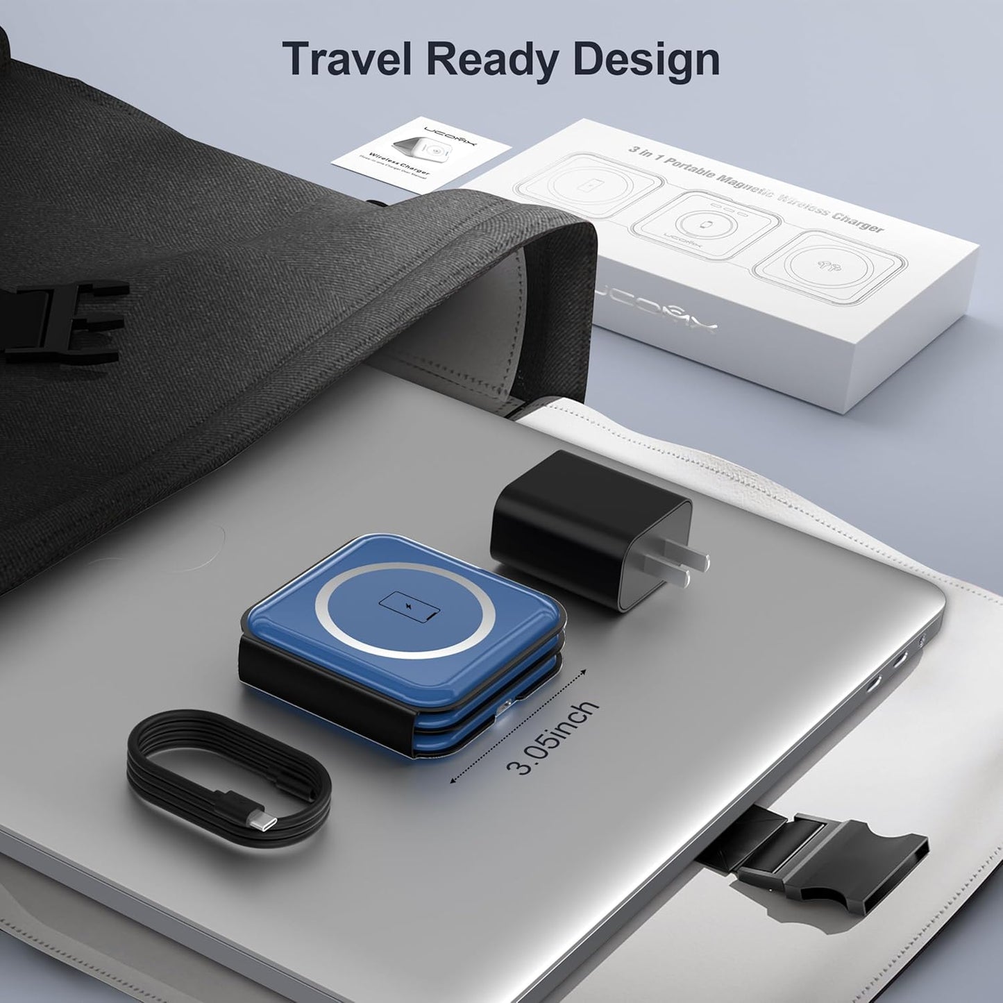 Portable Foldable Magnetic Wireless Charging Station | 3-in-1 Fast Charger for iPhone, Apple Watch & AirPods | Compact & Travel-Friendly Design