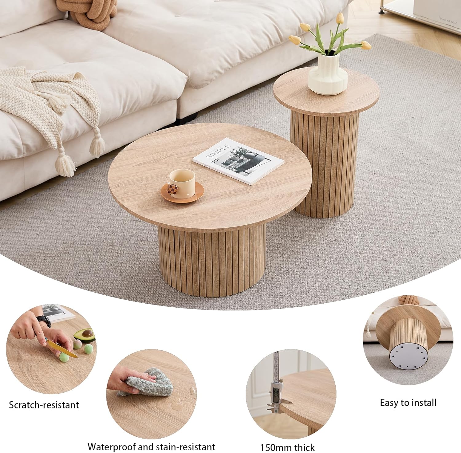 GrandCA HOME Set of 2 Stackable Drum Coffee Tables
