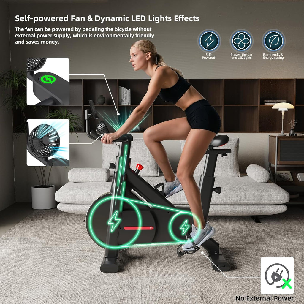 BluEarth Self-Powered Fan Exercise Bike with LED Effects