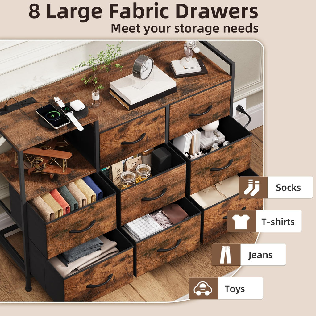 Somdot 8-Drawer Dresser with Charging Station and LED Light
