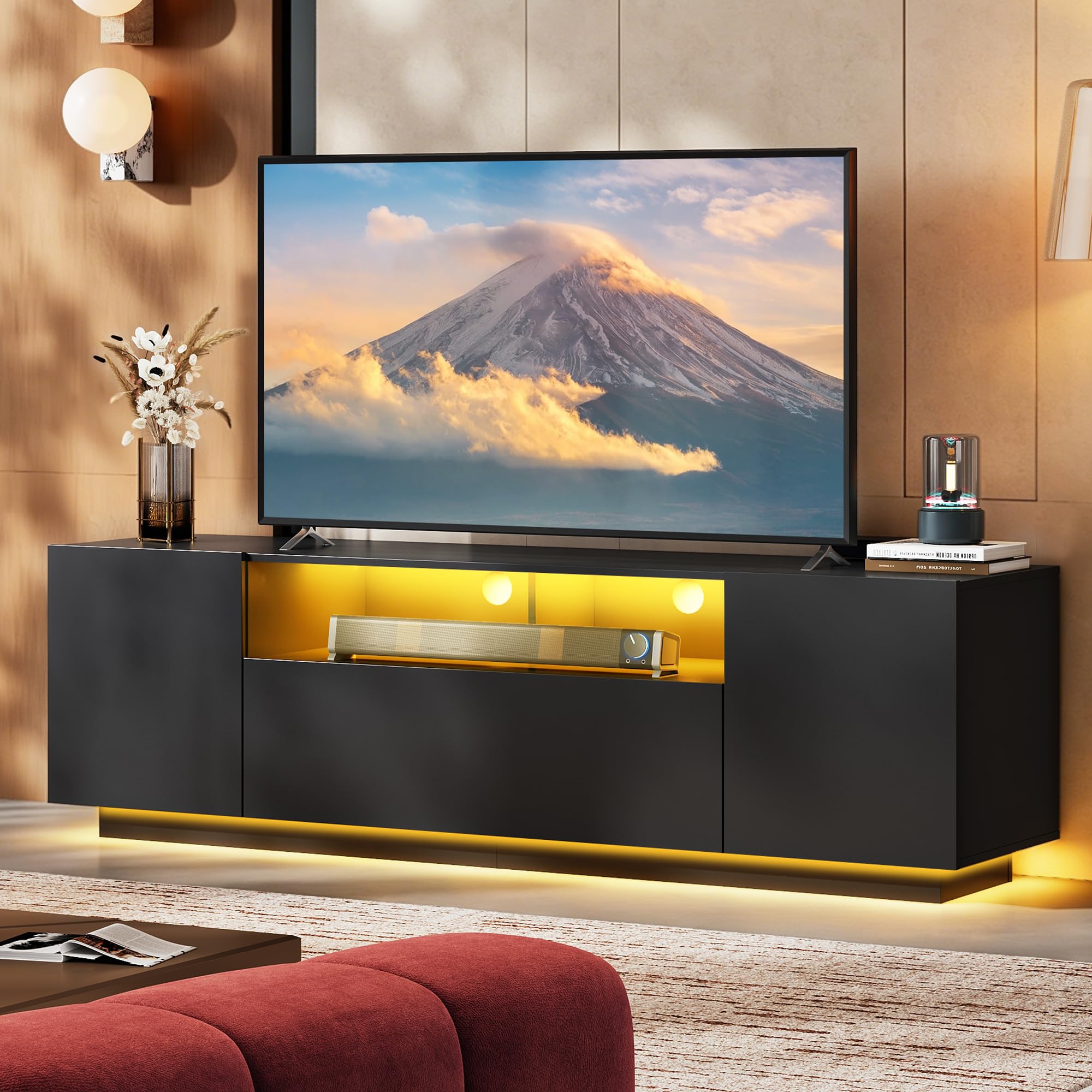 WLIVE Modern Entertainment Center TV Stand with RGB Lights