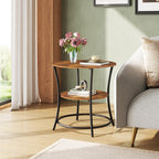 WLIVE Rustic Brown Round End Table with Storage Shelves