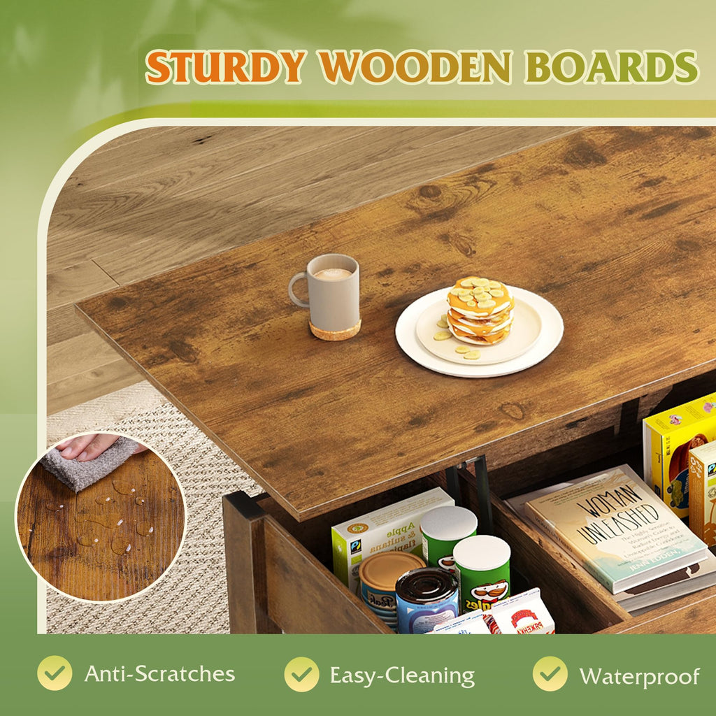 WLIVE Lift Up Coffee Table with 2 Drawers