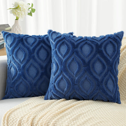 decorUhome Decorative Throw Pillow Covers 18x18, Soft Plush Faux Wool Couch Pillow Covers for Home, Set of 2, Blue Grey