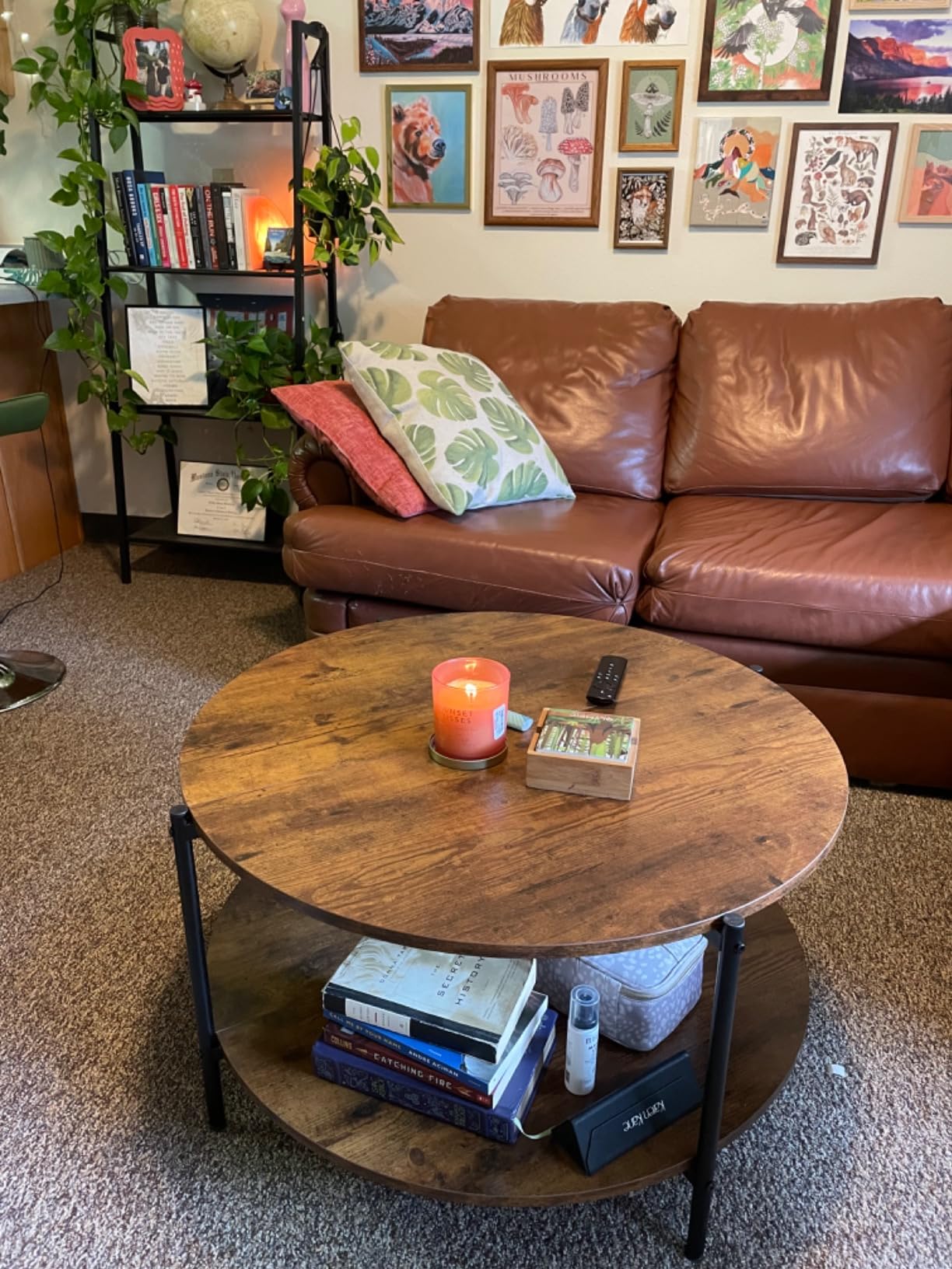 WLIVE Round Industrial Coffee Table with Open Storage