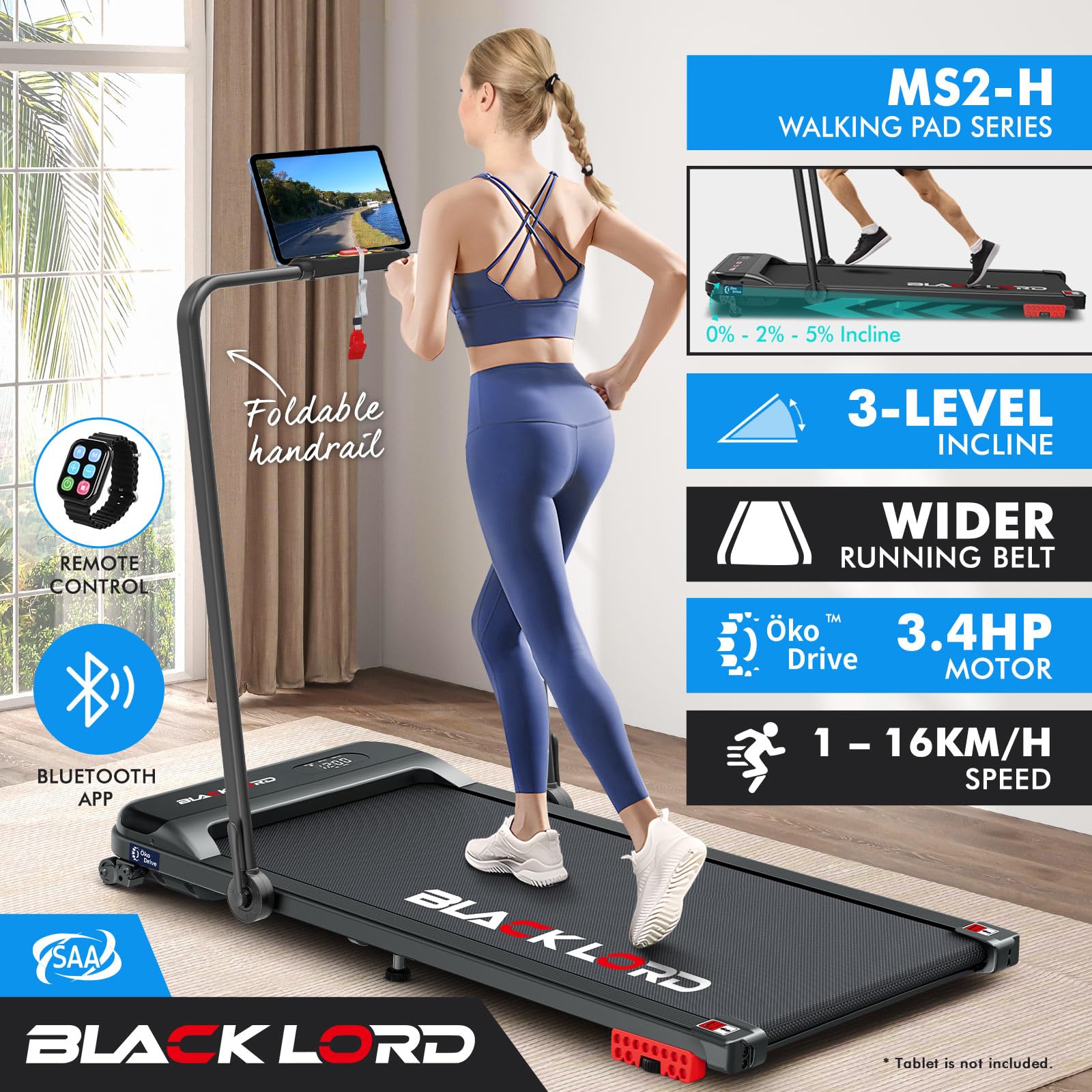 BLACK LORD Under Desk Treadmill with 2-Level Incline
