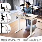 SHW Small Electric Height Adjustable Sit Stand Desk with Maple Top