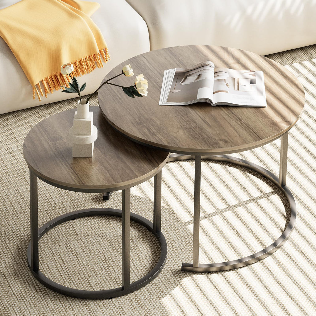 Modern nesting coffee table set with faux marble top and metal frame