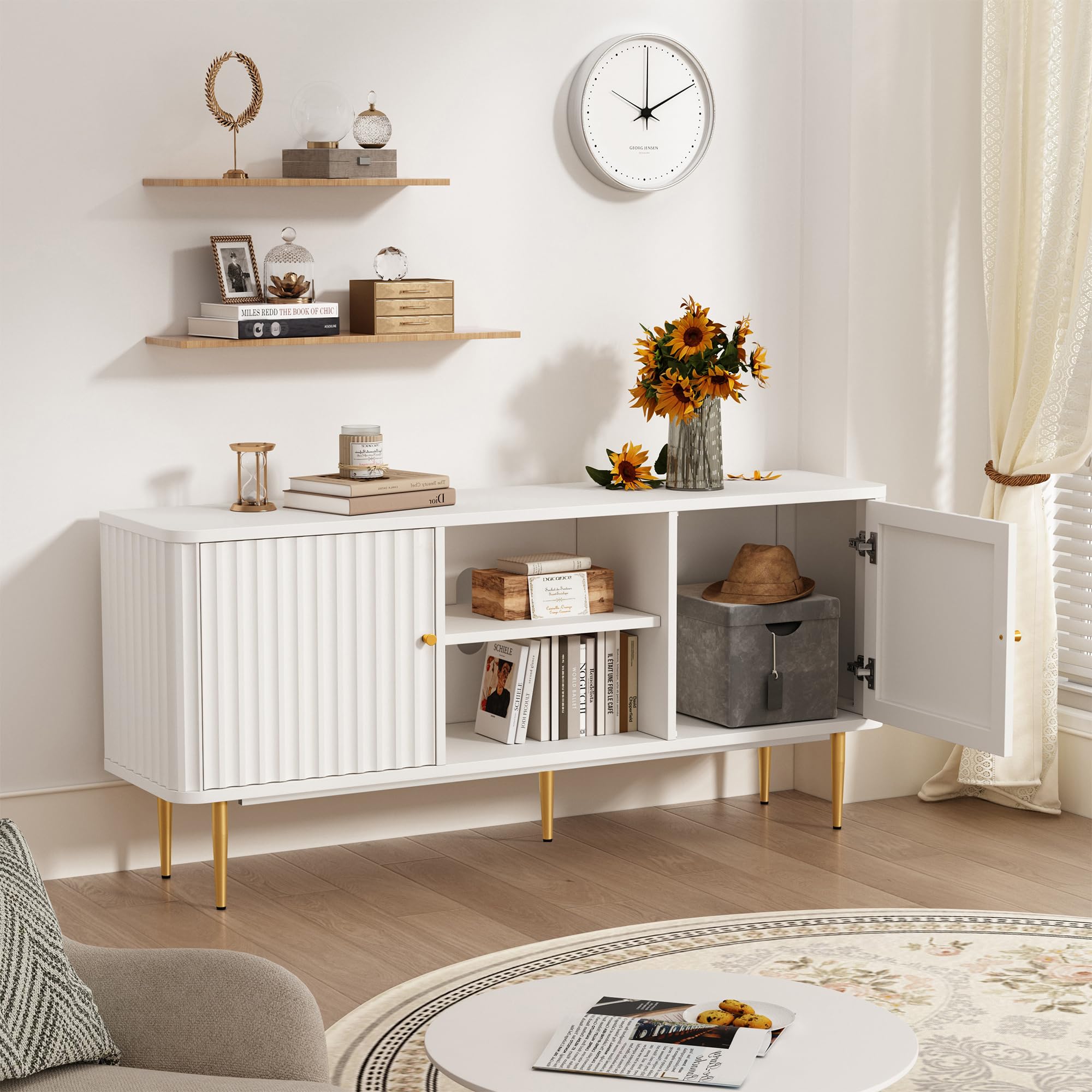 ARTPOWER Mid Century Modern White TV Stand