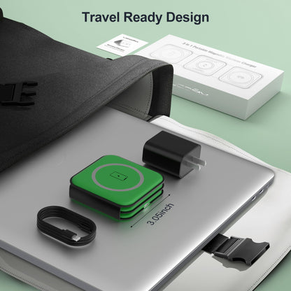 Portable Foldable Magnetic Wireless Charging Station | 3-in-1 Fast Charger for iPhone, Apple Watch & AirPods | Compact & Travel-Friendly Design