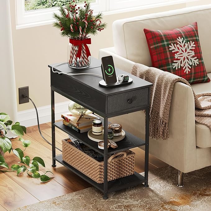 WLIVE Flip Top Side Table with USB Ports & Outlets