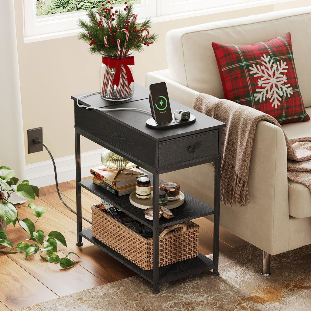 WLIVE 3-Tier Side Table with Charging Station