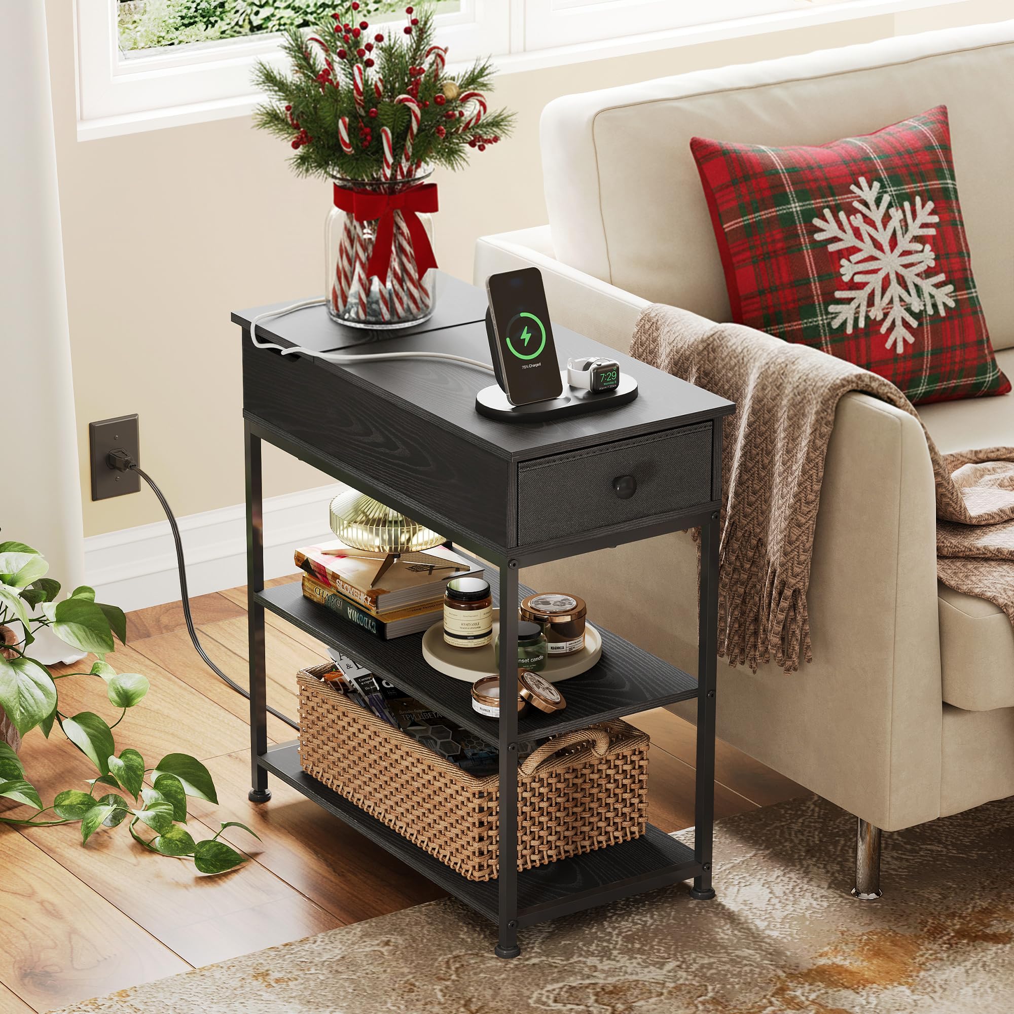 WLIVE 3-Tier Side Table with Charging Station