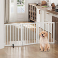 Algherohein's bamboo freestanding dog gates for doorways, featuring a foldable design and metal support feet