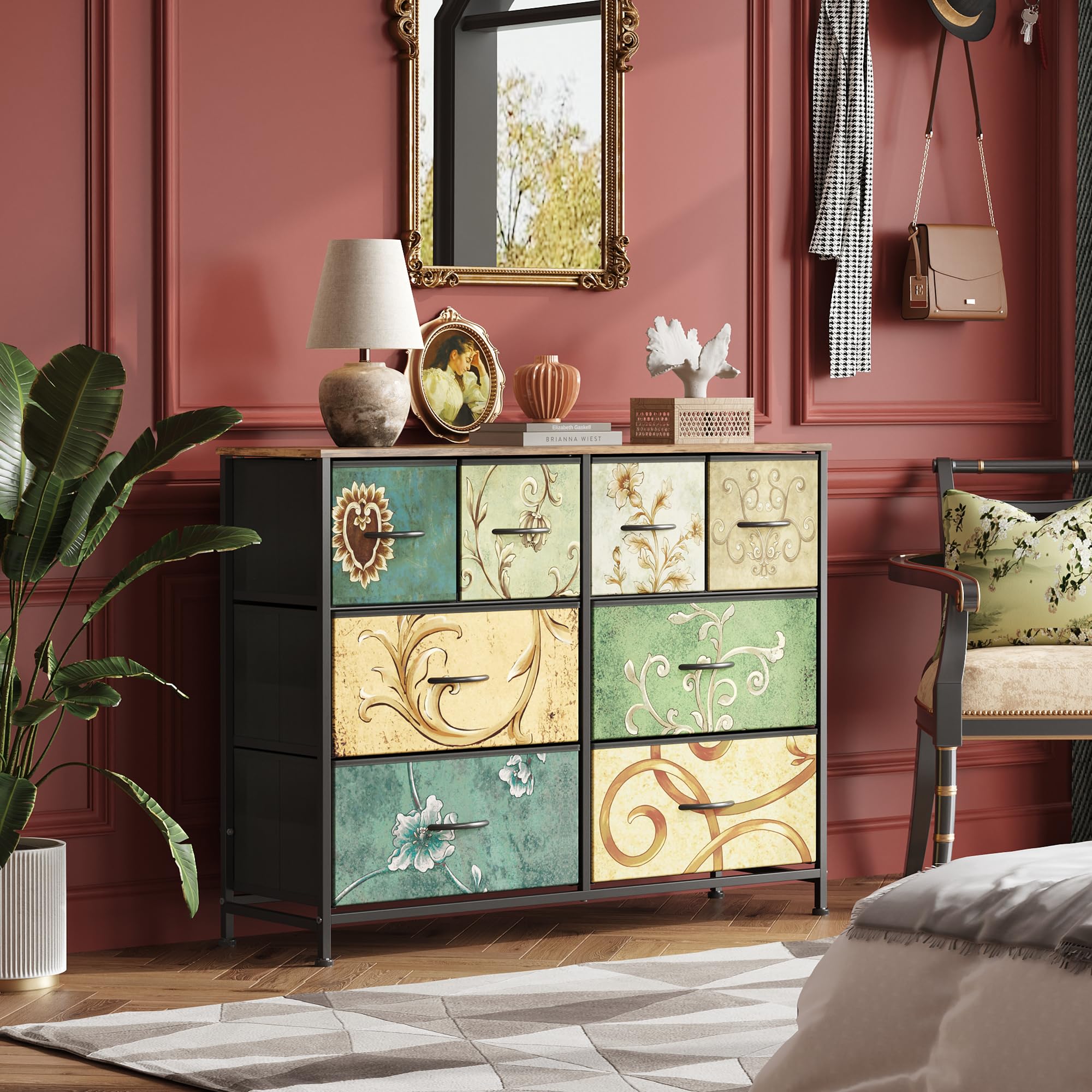WLIVE 8 Drawer Fabric Dresser with Wood Top