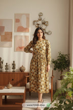 Effortless Elegance: The DEEBACO Mustard Printed Dress — Your Go-To for Every Occasion