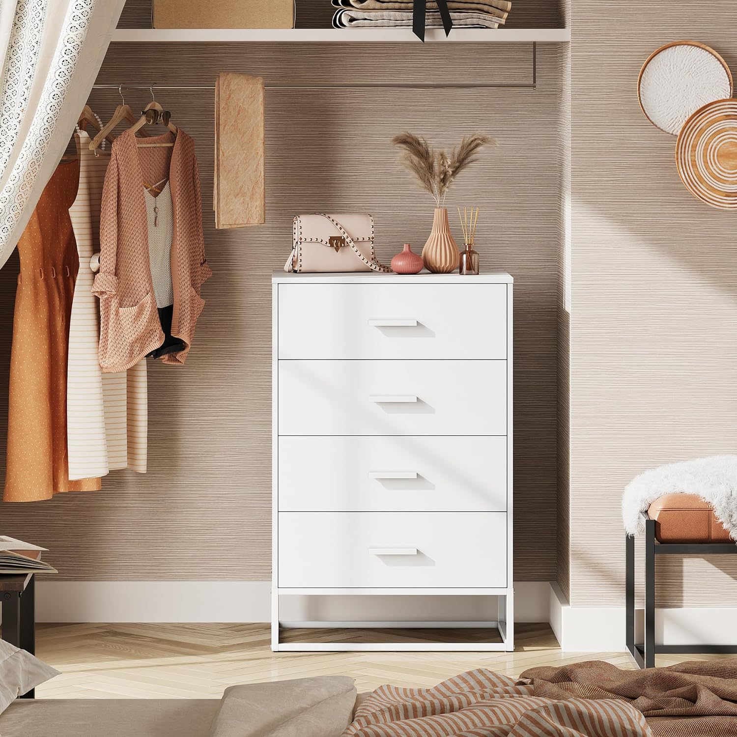 WLIVE 4-Drawer Minimalist Modern Wood Storage Chest