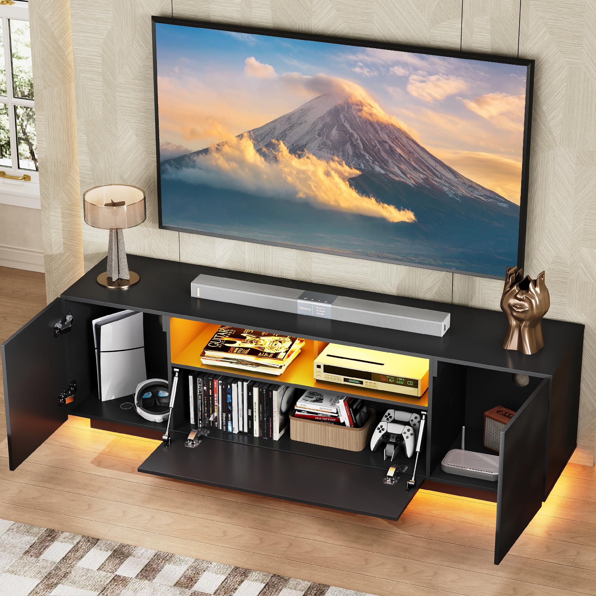 WLIVE Modern Entertainment Center TV Stand with RGB Lights
