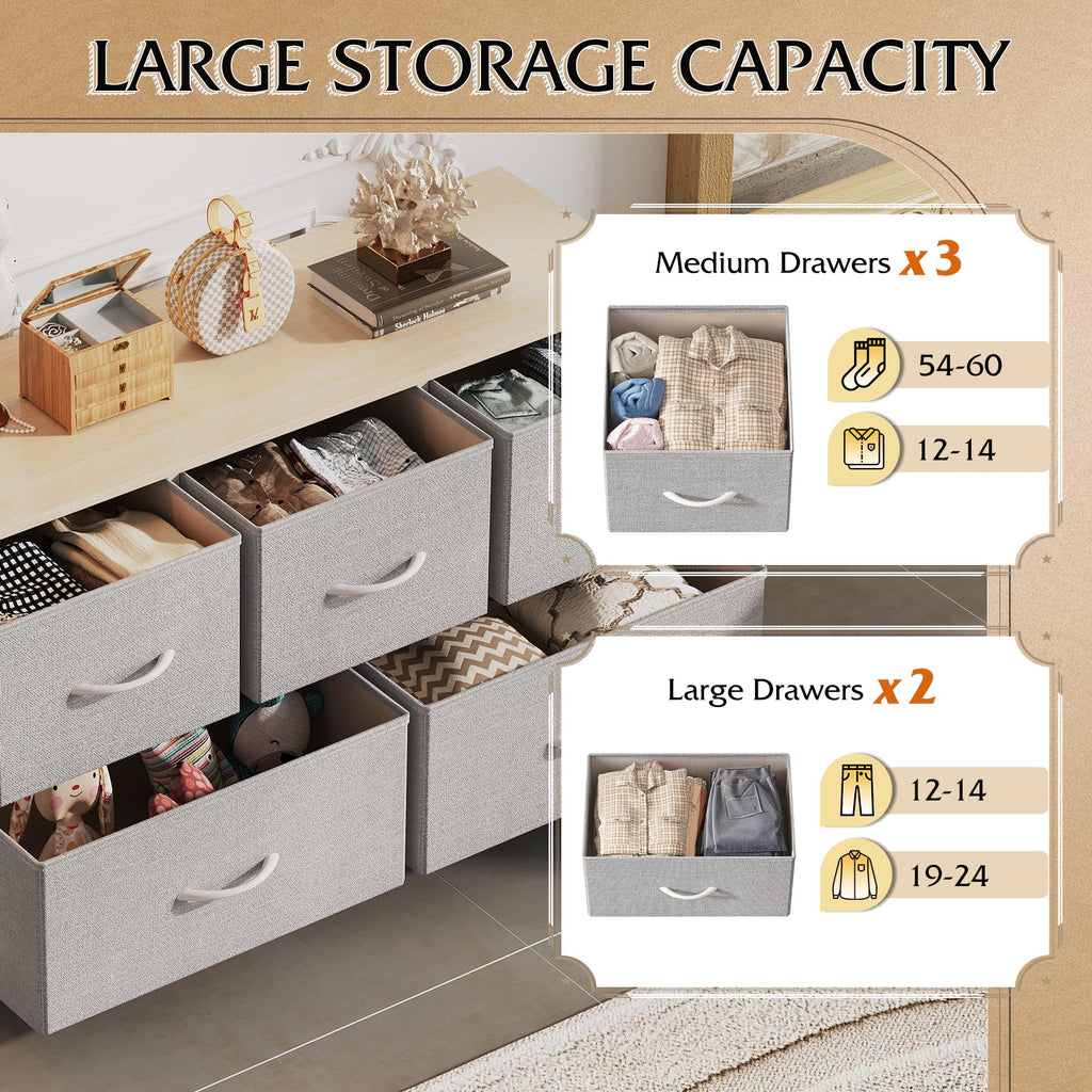 WLIVE Light Grey 5-Drawer Dresser for Bedroom Storage