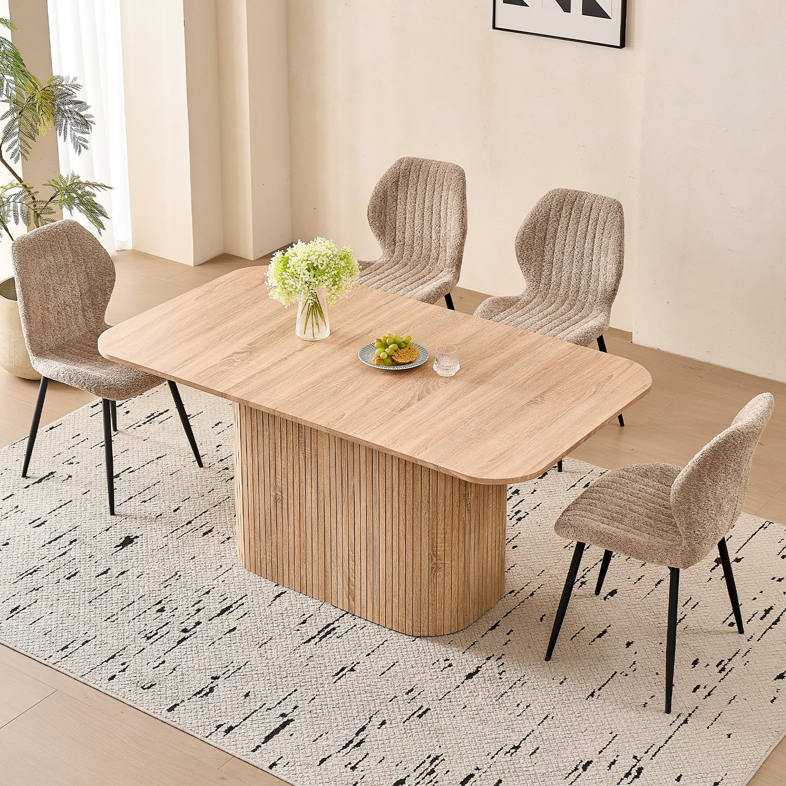 HJhomeheart Modern Rectangular Dining Table with Slatted Legs