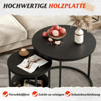 WLIVE Round Coffee Table Set with Storage, Black Metal Frame
