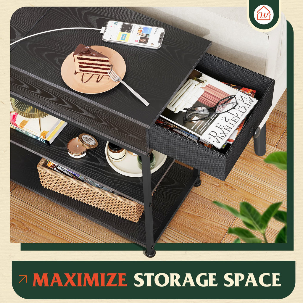 WLIVE 3-Tier Side Table with Charging Station