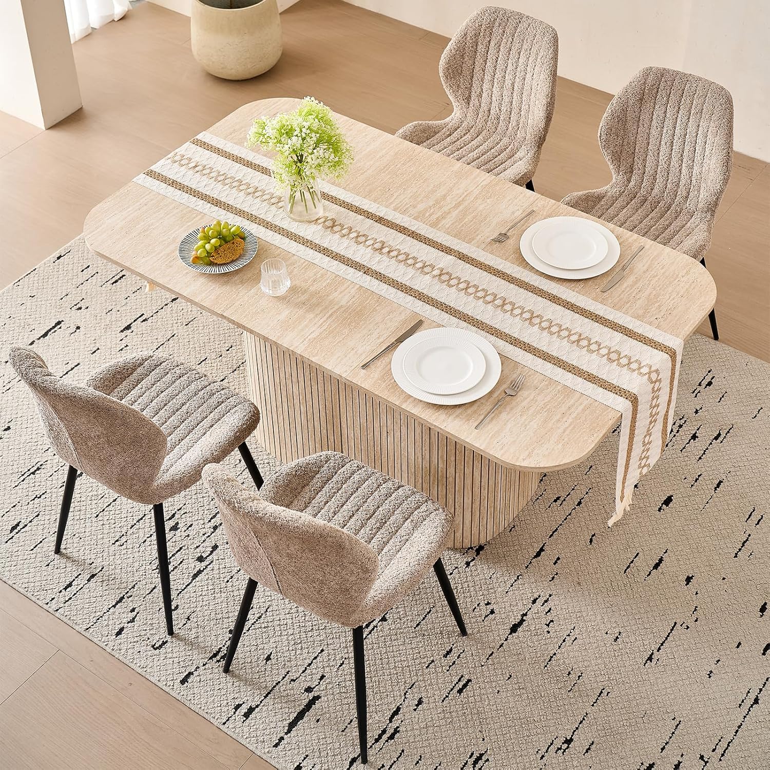 HJhomeheart Rectangular Dining Table - Yellow Travertine