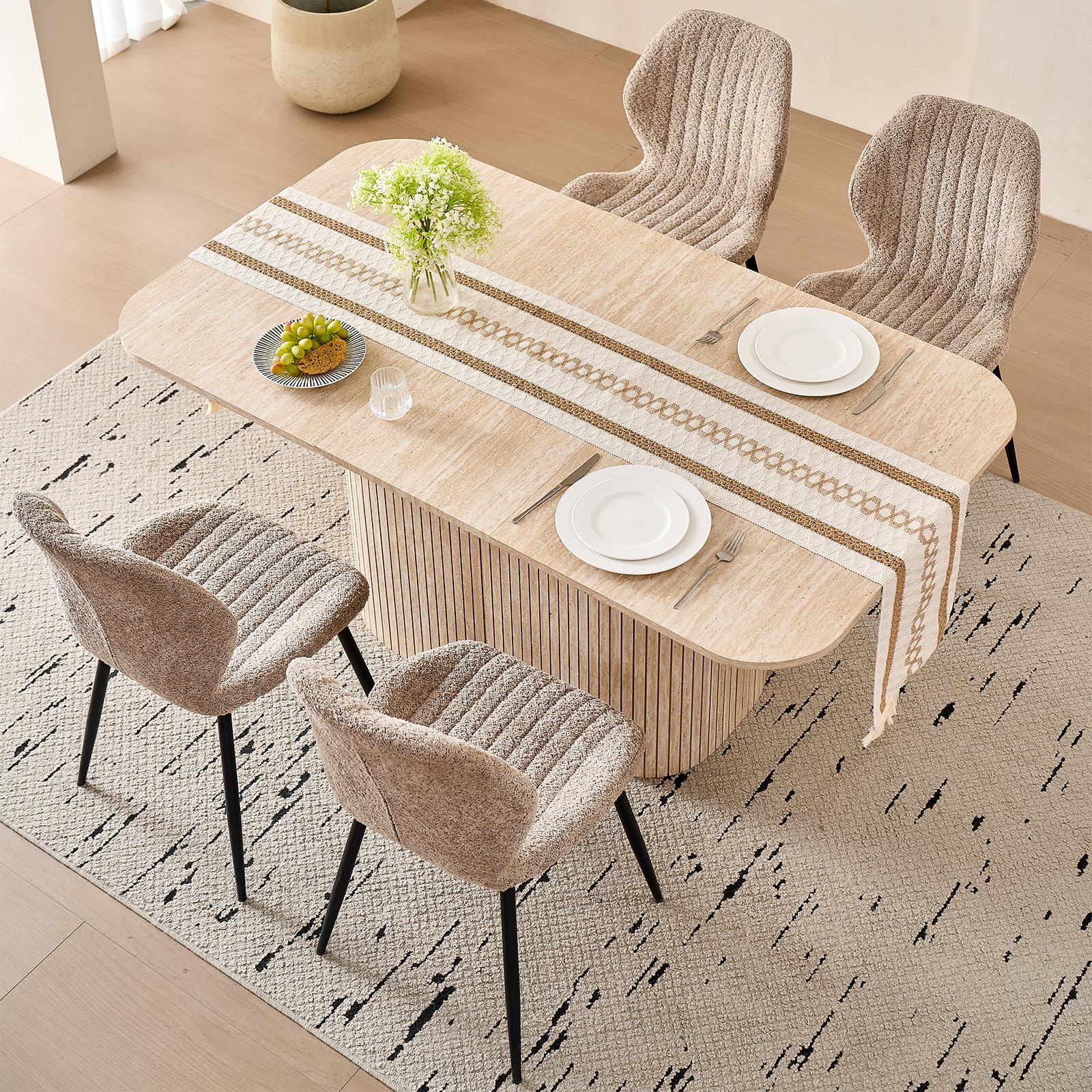 HJhomeheart Modern Rectangular Dining Table with Yellow Travertine Top
