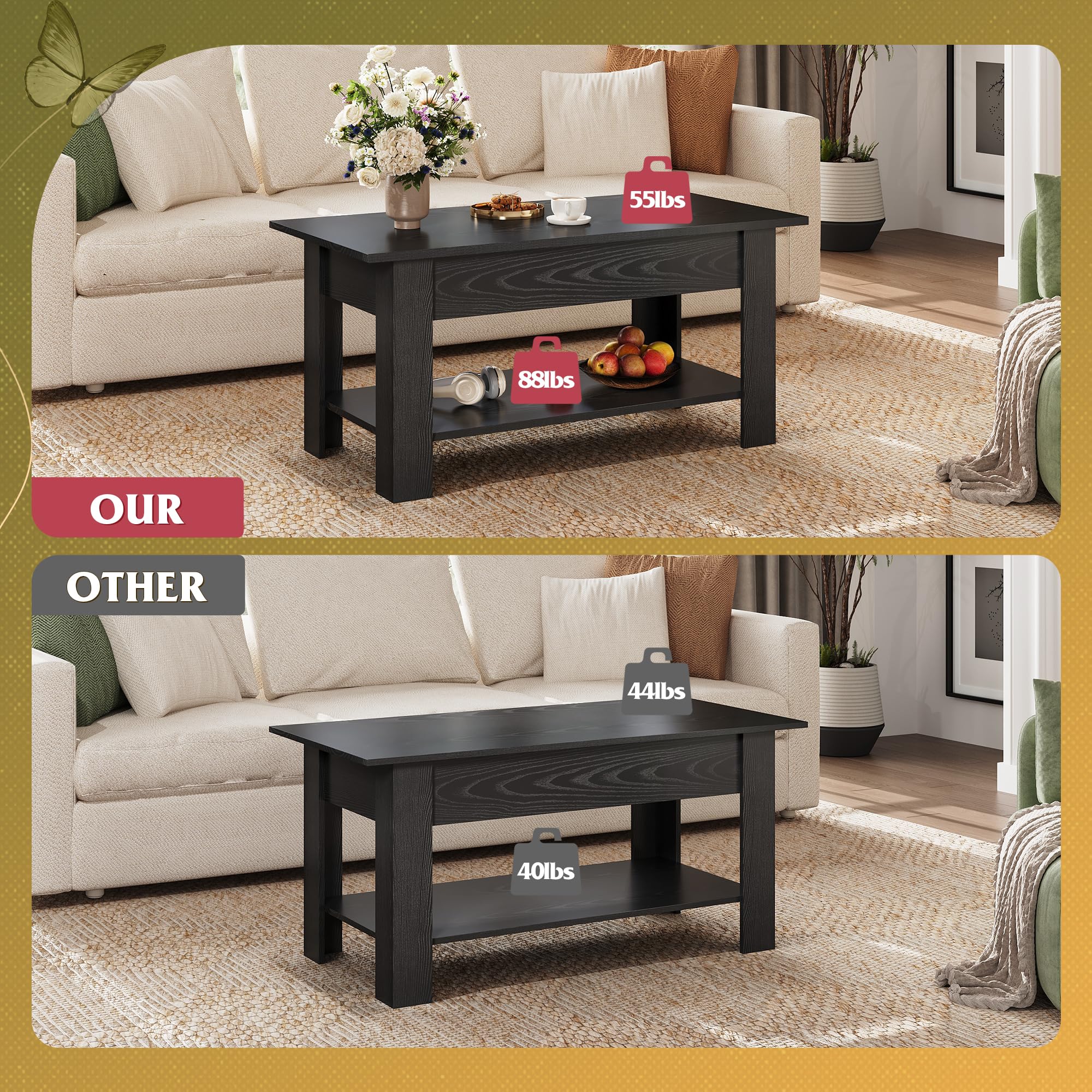 WLIVE Lift Top Coffee Table with Storage Shelf