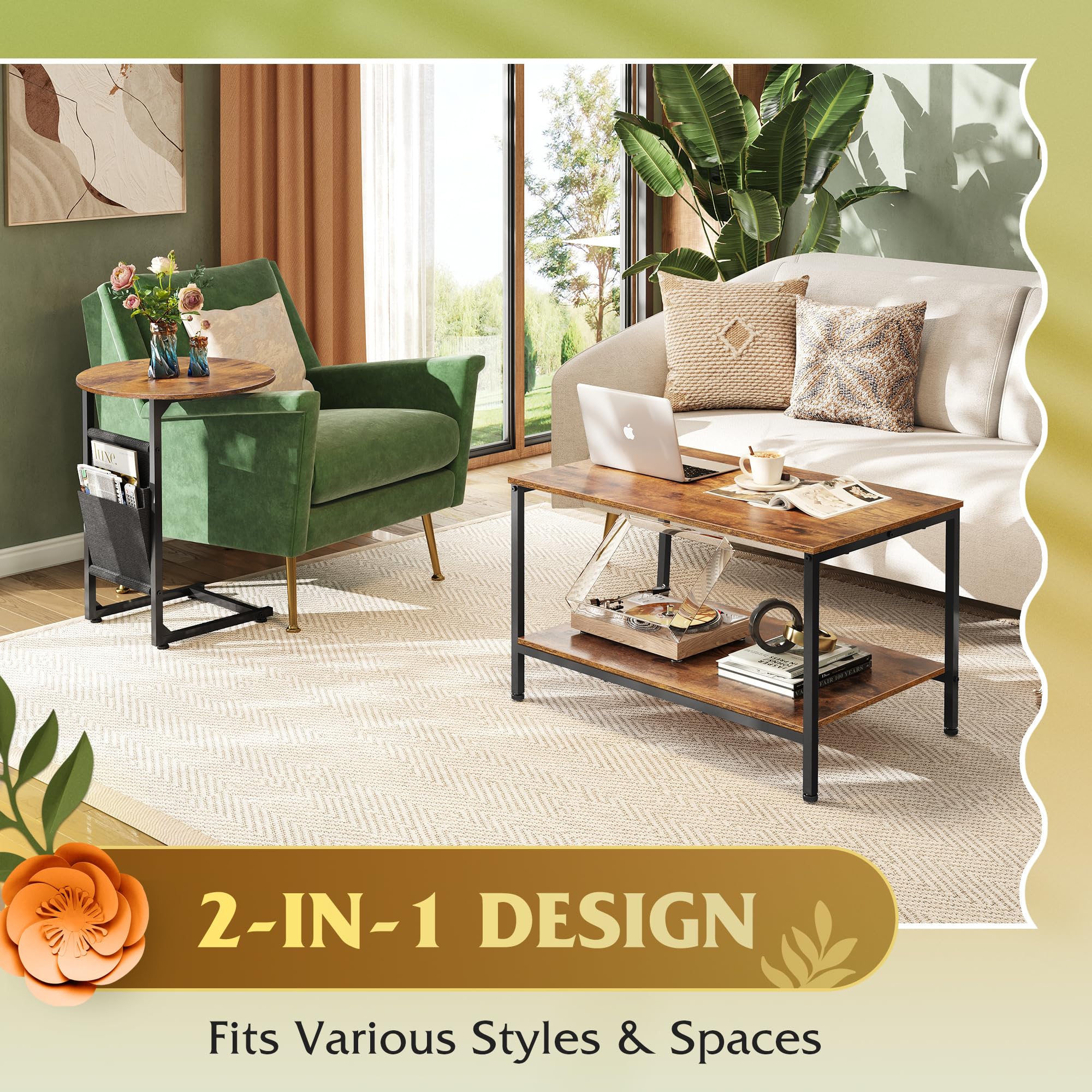 WLIVE 2 in 1 Nesting Coffee Table Set with Storage