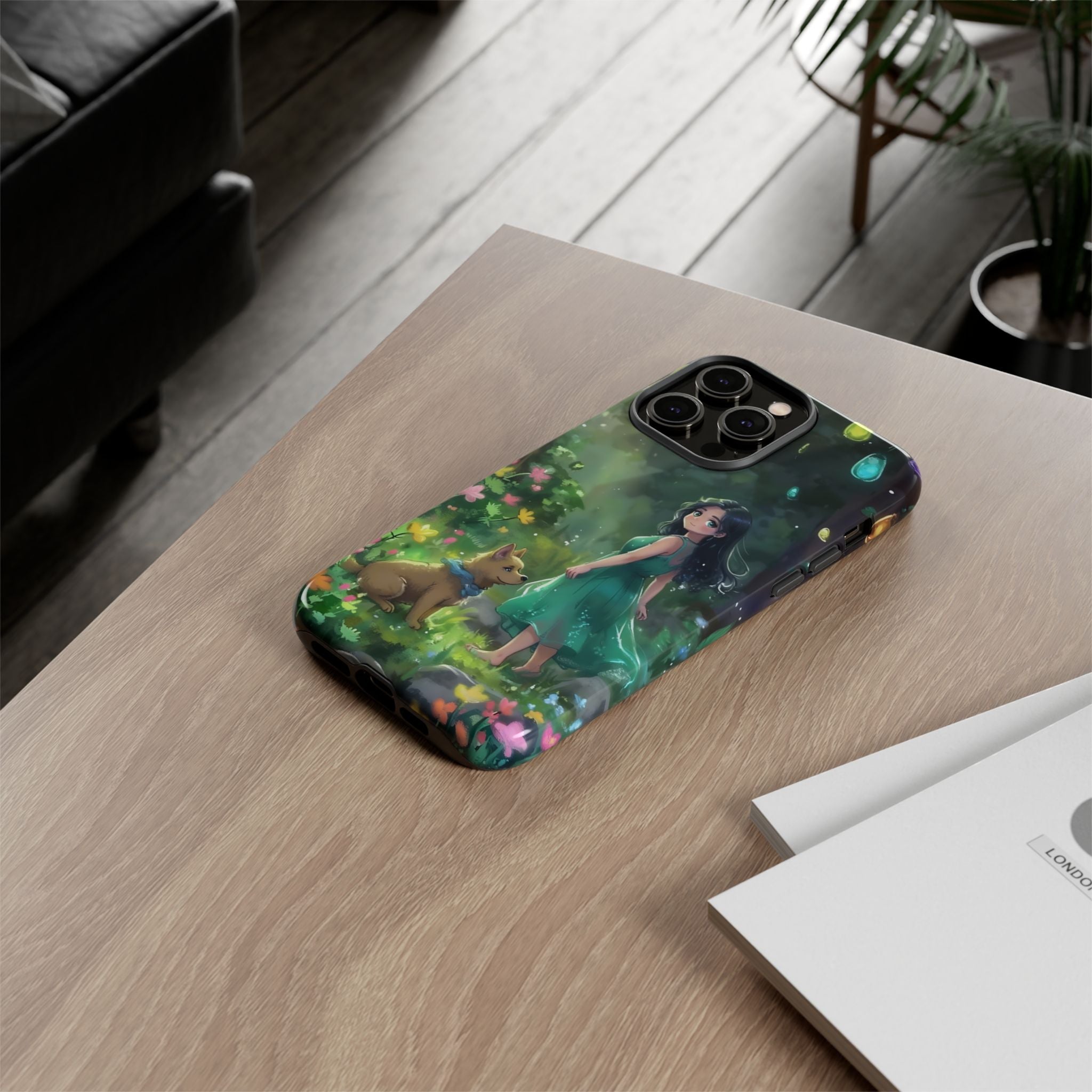 Whimsical Phone Case with Nature and Dog Artwork