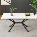MURUL White Expandable Dining Table with Black Metal Legs