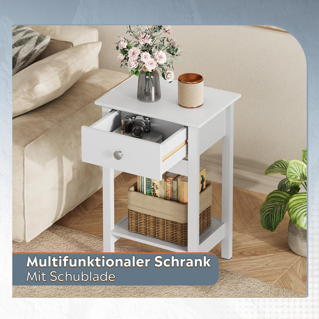 WLIVE Modern Wooden Bedside Table with Drawer and Shelf