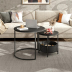 WLIVE Round Coffee Table Set with Storage, Black Metal Frame
