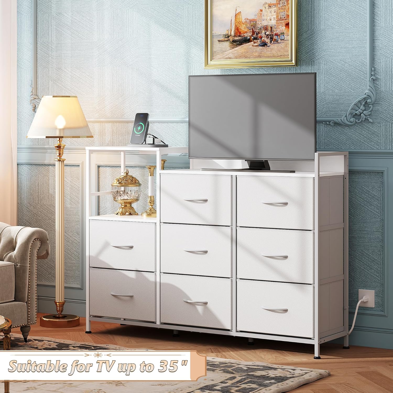 WLIVE Minimalist Three-column 8-Drawer Fabric Dresser