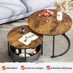 WLIVE Round Side Table Set with Storage Baskets, Brown