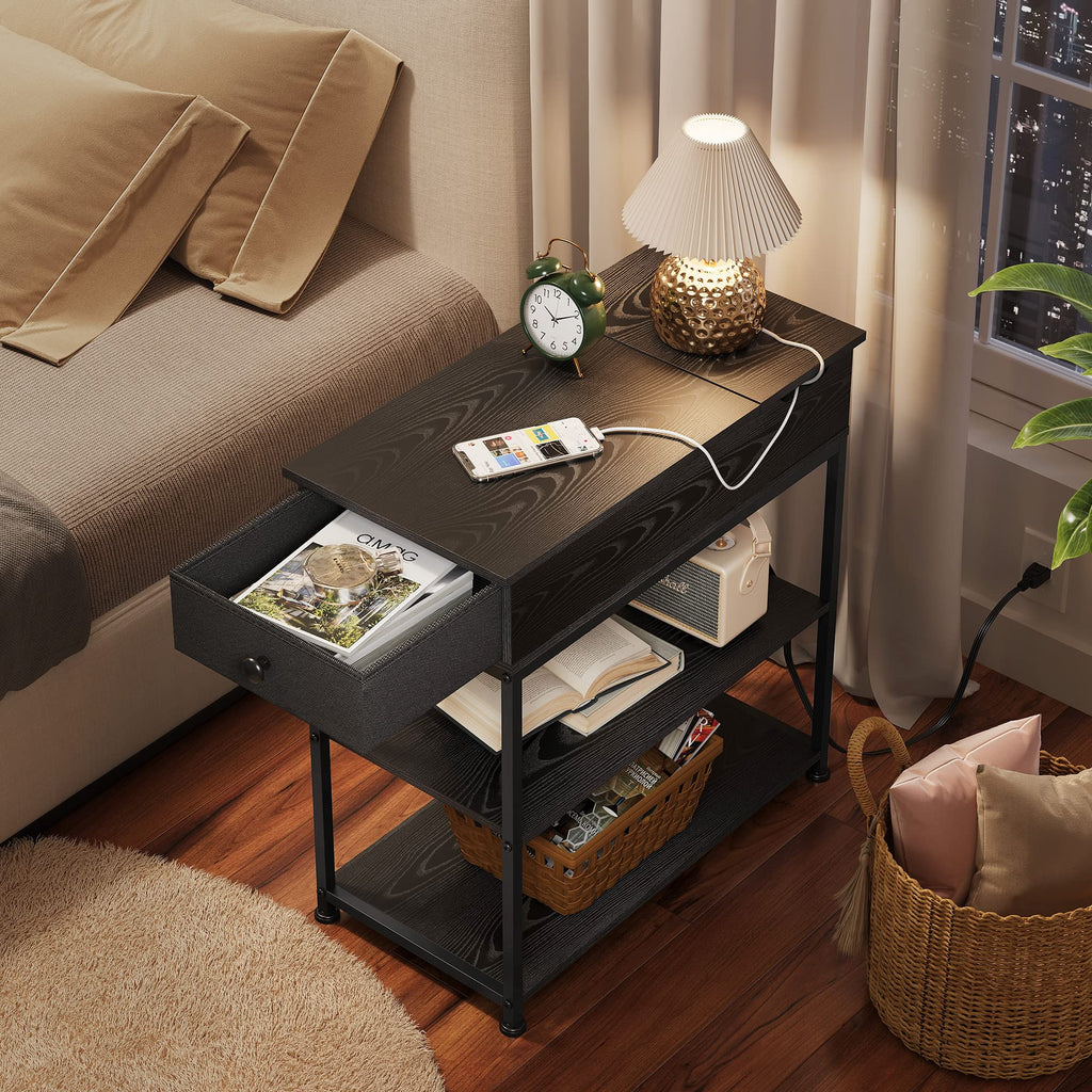 WLIVE 3-Tier Side Table with Charging Station