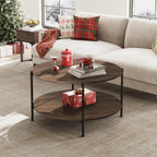WLIVE 2-Tier Round Coffee Table with Storage Shelf