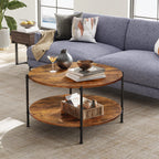 WLIVE Vintage Industrial Round Coffee Table with Storage