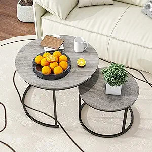 HOJINLINERO Nesting Coffee Table Set of 2 Black+Warm Grey