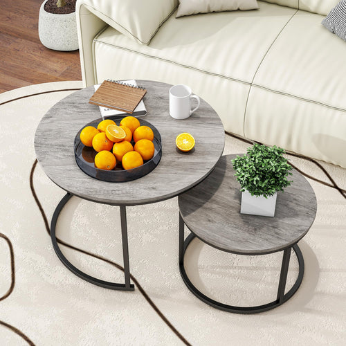 HOJINLINERO Modern Round Coffee Table Set of 2 with black and warm grey finish