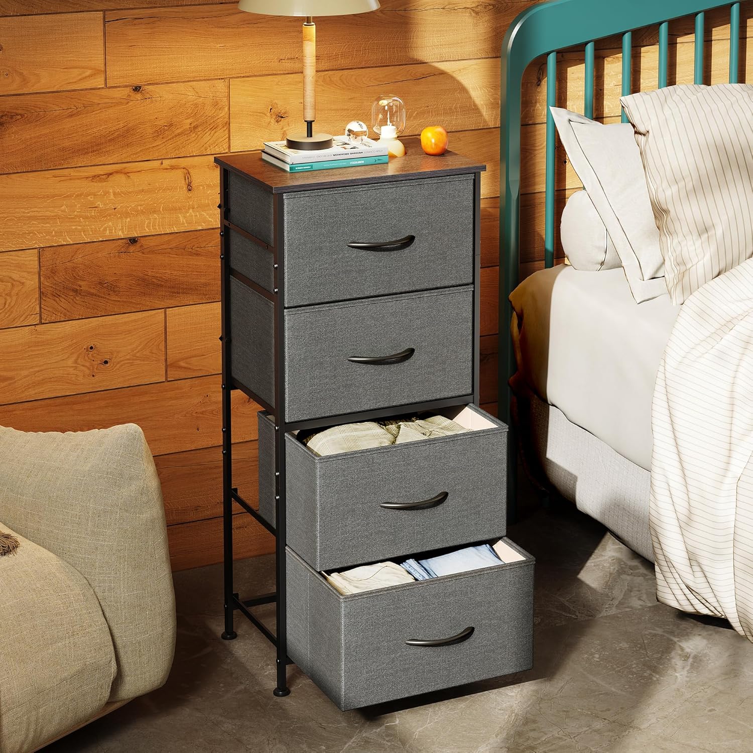WLIVE Fabric Chest of Drawers with 4 Drawers - Dark Grey