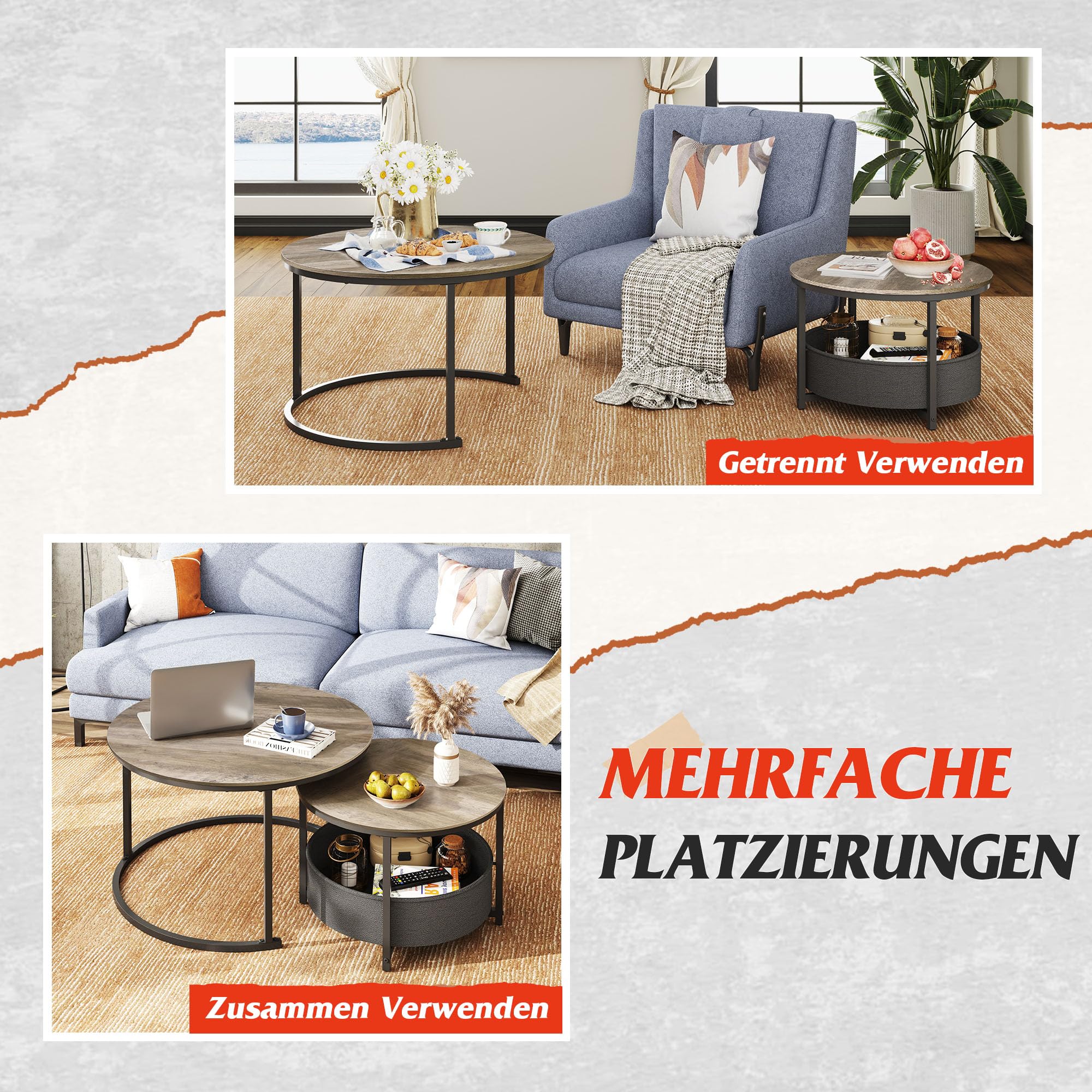 WLIVE Modern Living Room Round Coffee Table Set