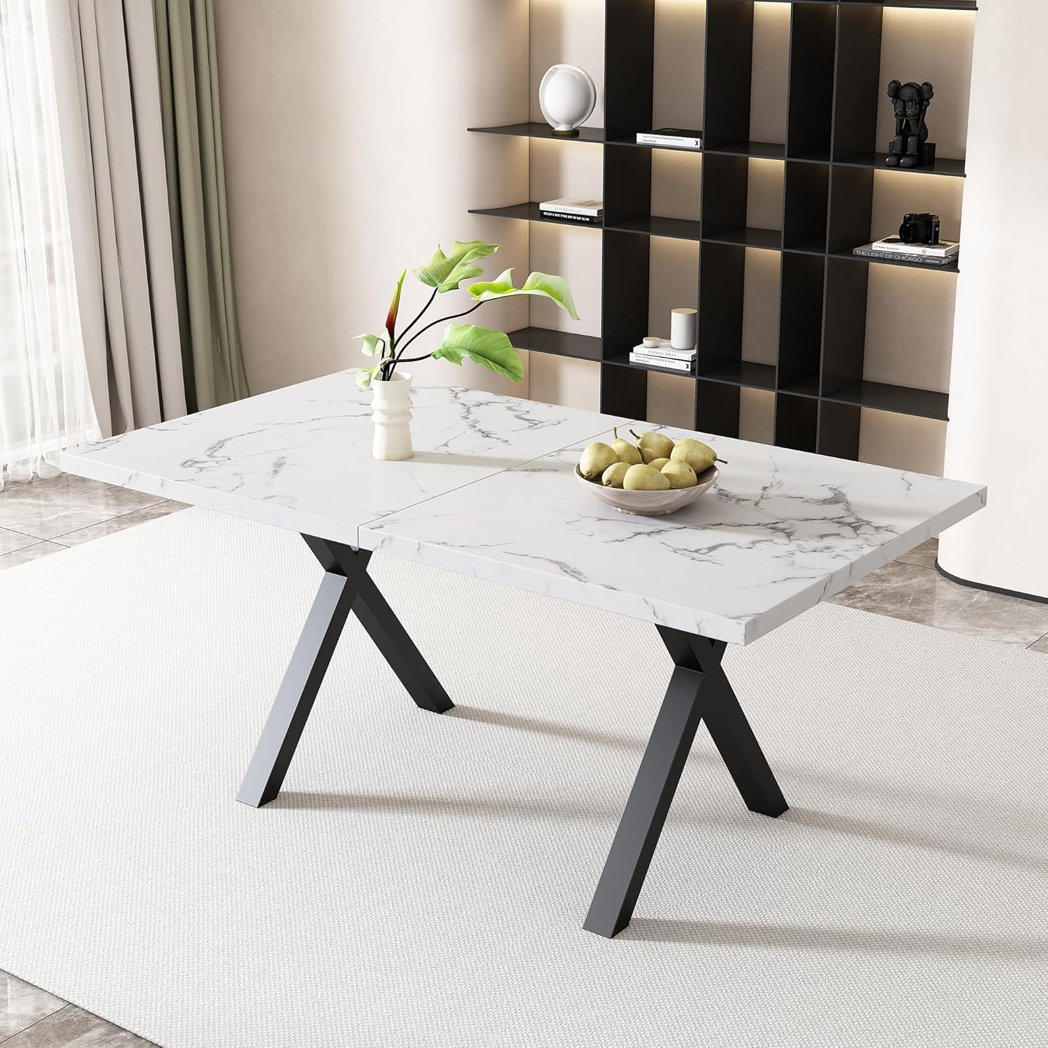 Generisch Modern Minimalist Dining Table White & Black Marble