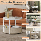 WLIVE Round White Coffee Table with Fabric Basket